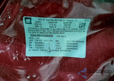 2014 GMC Terrain Sle z USA, uszkodzony, nr VIN 2GKALMEKXE6264505